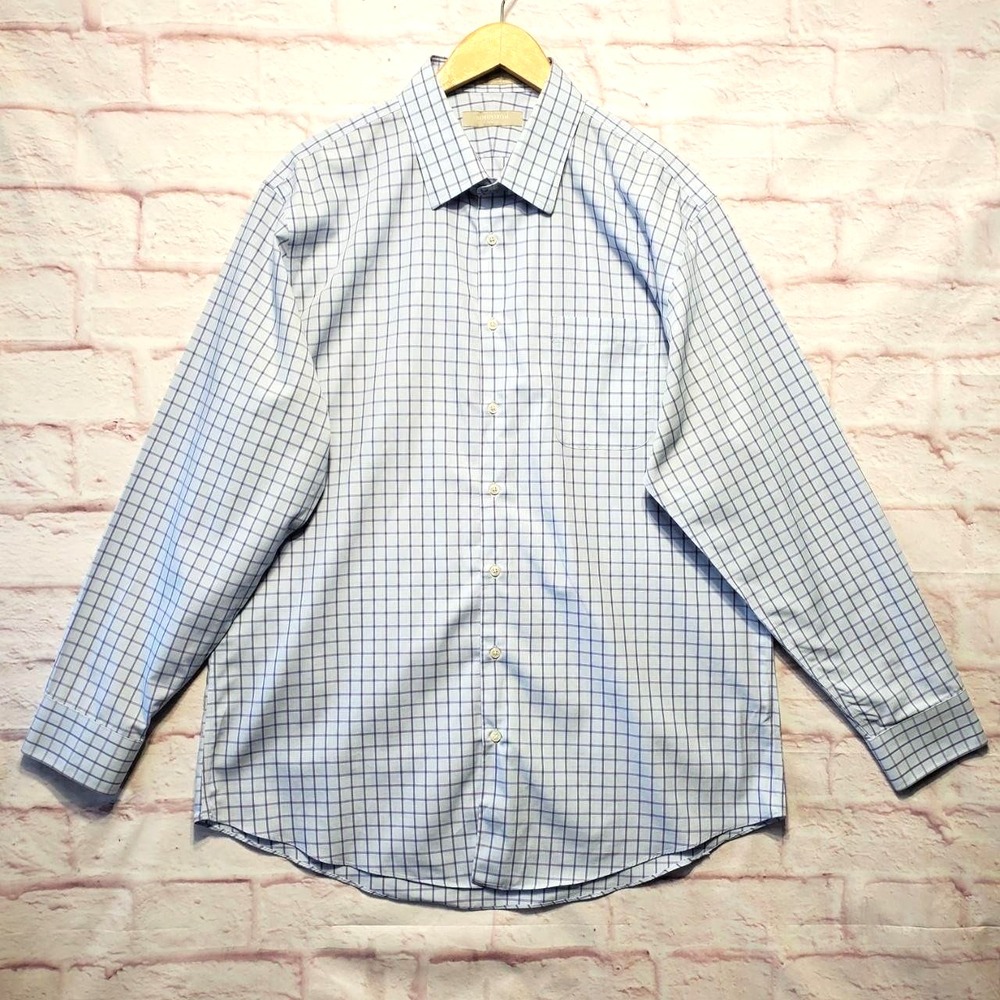 Nordstrom Smartcare Trim Fit Dress Shirt Mens XL‎ 17.5 Blue Purple Wrinkle Free